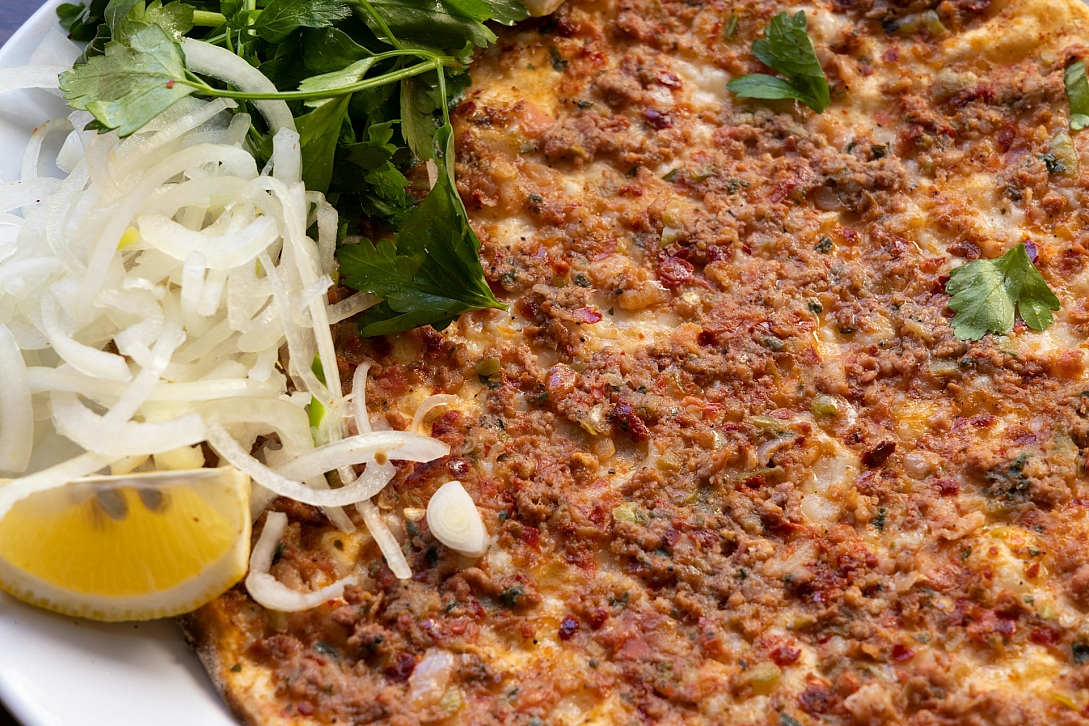 traditional baked and fresh turkish lahmacun